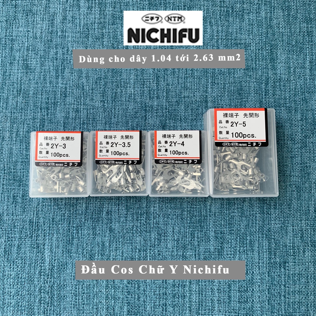 Đầu cos 2Y Nichifu Nhật Bản - Đầu cốt chữ Y loại trần - Cho dây 1.04 tới 2.63mm2 2Y-3 2Y-3.5 2Y-4 2Y-5