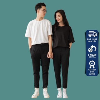 Áo thun Unisex basic tee trơn nam nữ tay lỡ oversize form rộng 2 màu trắng đen