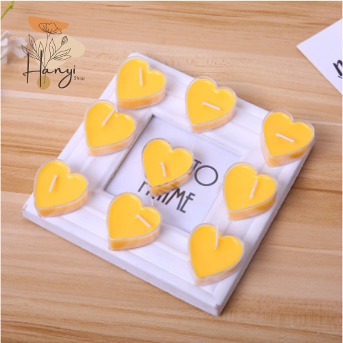 9 nến tealight đế nhựa hình trái tim, hương thơm nhẹ, thích hợp cho trang trí, quà tặng, xông tinh dầu