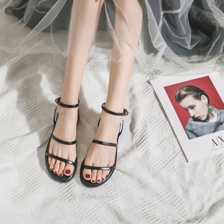 Giày sandal đế phẳng mũi tròn thiết kế quai đan thoải mái thời trang cho nữ mã BBS38