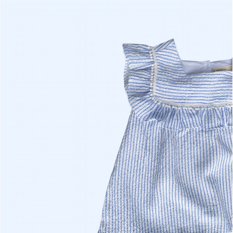 Váy Lennco xốp kẻ xanh da trời cho bé gái