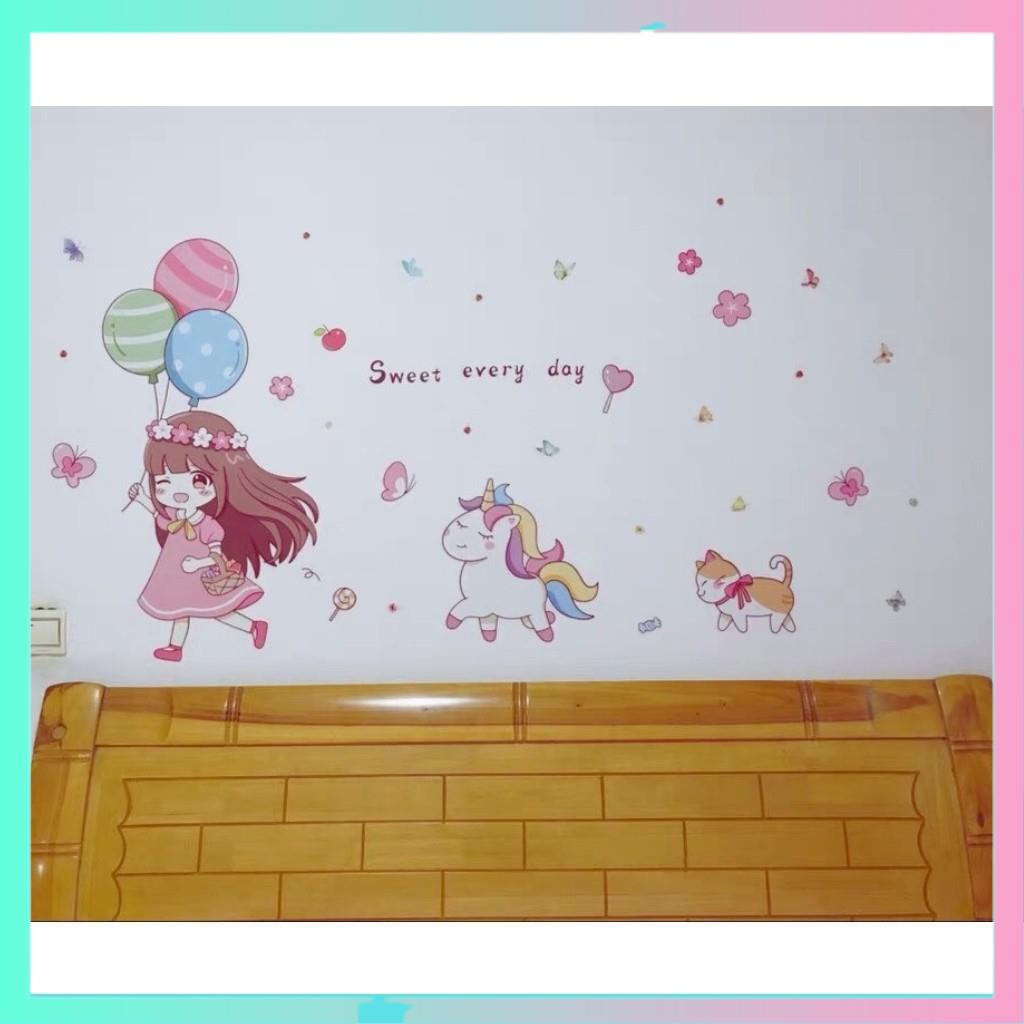 [HÀNG CAO CẤP] Decal dán tường, decal dán tường cho bé, bé gái bóng bay, trang trí phòng ngủ cho bé cực đẹp, độ bền cao