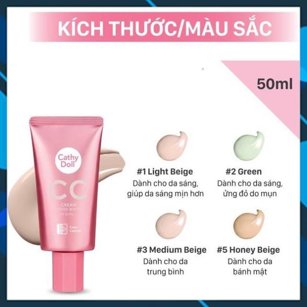 Kem nền Cathy Doll Speed White CC Cream SPF 50 PA+++ 50ml kiềm dầu, chống nắng, che phủ khuyết điểm