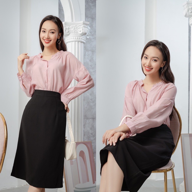 ÁO SƠ MI PHỐI BÈO MẶC ĐI LÀM CÔNG SỞ ĐI CHƠI 2 MÀU XANH HỒNG THU ĐÔNG XUÂN AHOLIC SM421