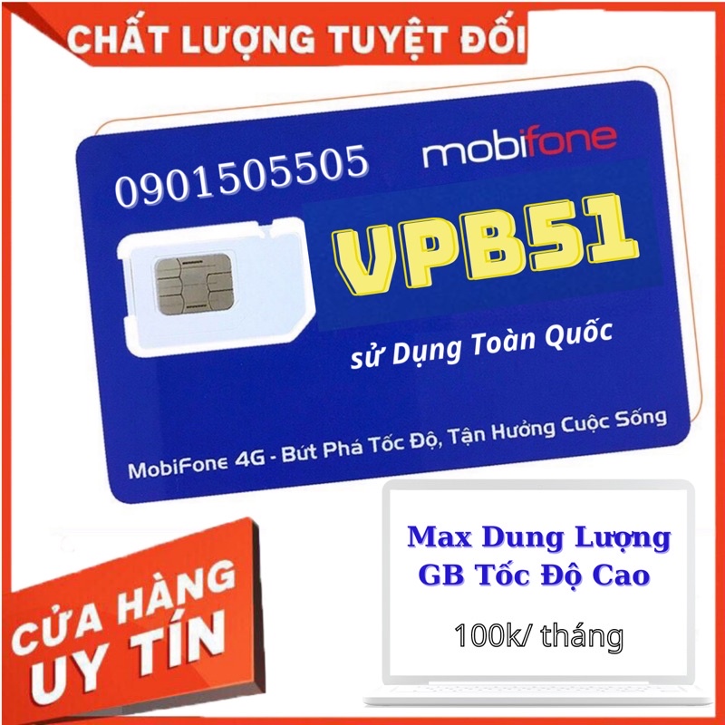 Sim 4g [ VPB51,VP51 ] Gói Cươc MAX BĂNG THÔNG  Của Mobifone,sim vào mạng cả năm
