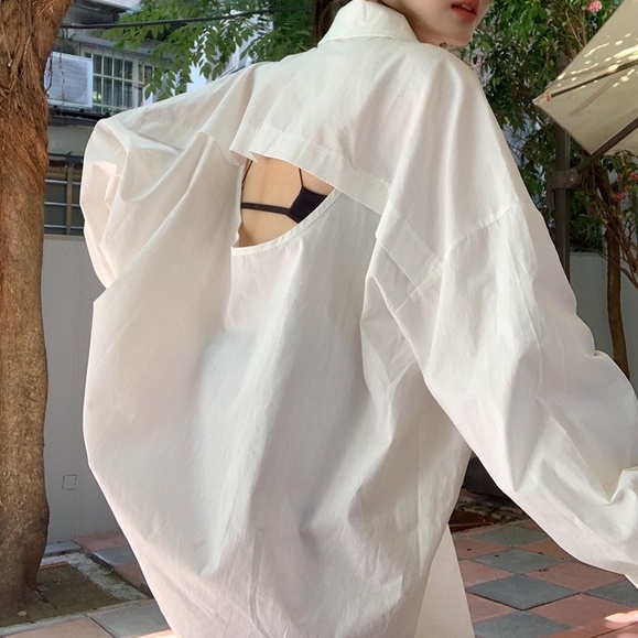 Áo sơ mi ZHELIHANGFEI tay dài cổ bẻ dáng rộng thời trang quyến rũ cho nữ