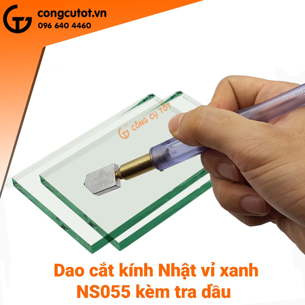 Dao cắt kính vỉ xanh NS055 kèm tra dầu