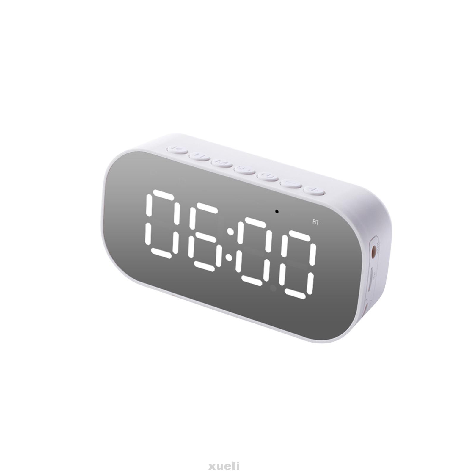 Digital Bedside Wireless Portable FM Radio Alarm Clock USB Rechargeable Mirror Surface HiFi Stereo Bluetooth Speaker