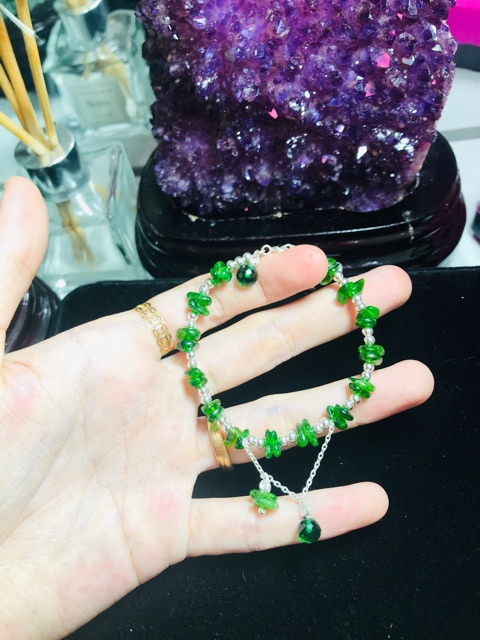 🎉Vòng tay Đá Diopside mix charm bạc 🌟