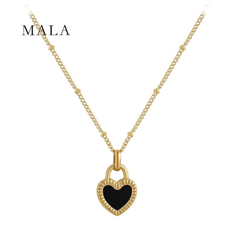 Vòng cổ MAYEBE LAVEND thép titan mạ vàng 18k mặt hình trái tim màu trắng đen kiểu Hàn Quốc cho nữ