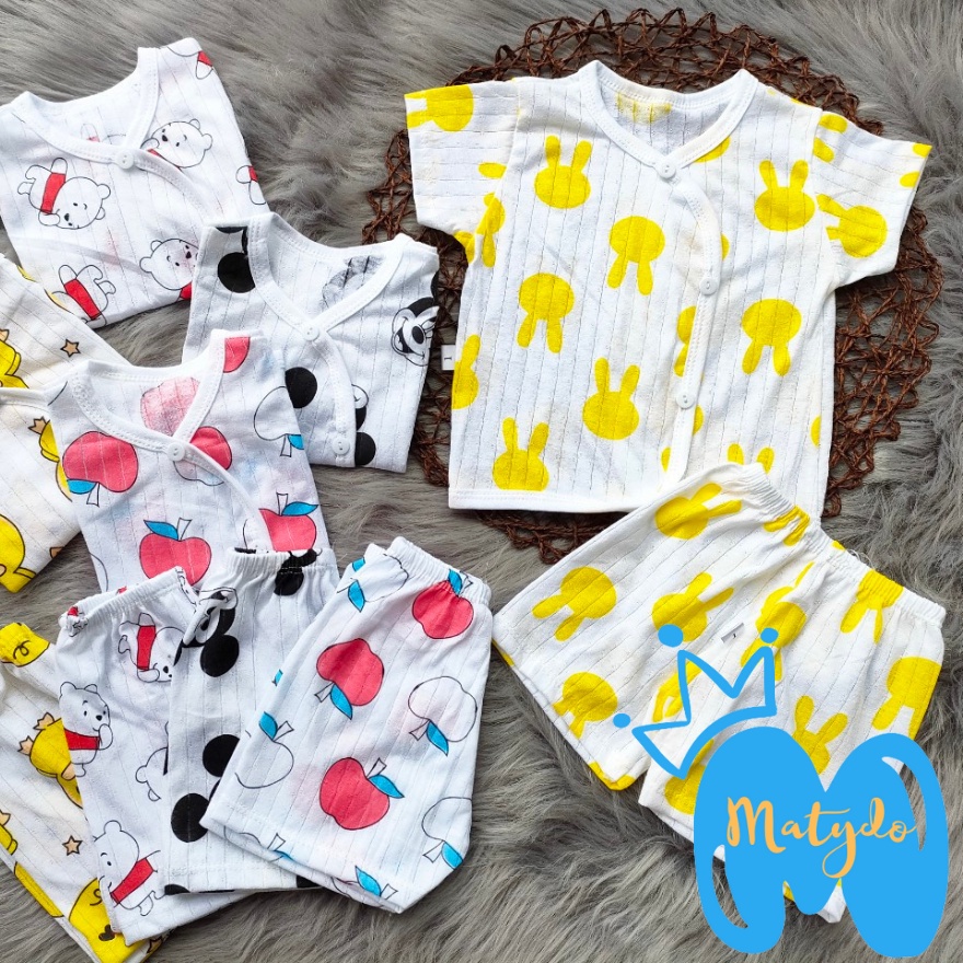 Quần áo sơ sinh ngắn tay cho bé trai bé gái COTTON GIẤY mùa hè giá rẻ đồ mới sinh cho bé cộc cúc chéo SS55