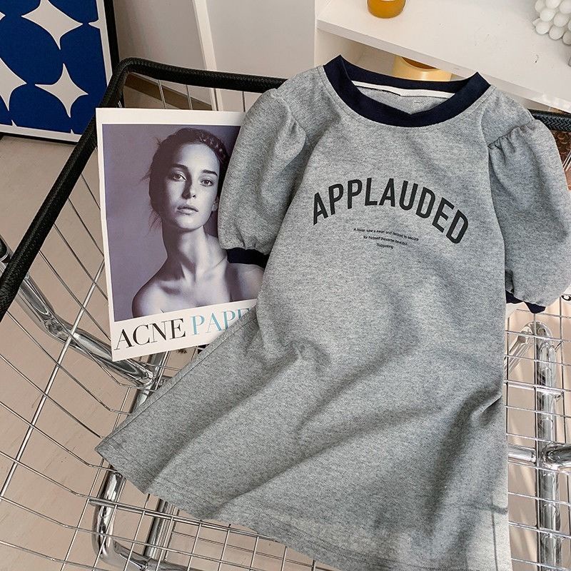 Đầm Thun Cotton Ngắn Tay Thoải Mái Mùa Hè Phong Cách Phương Tây Cho Bé Gái