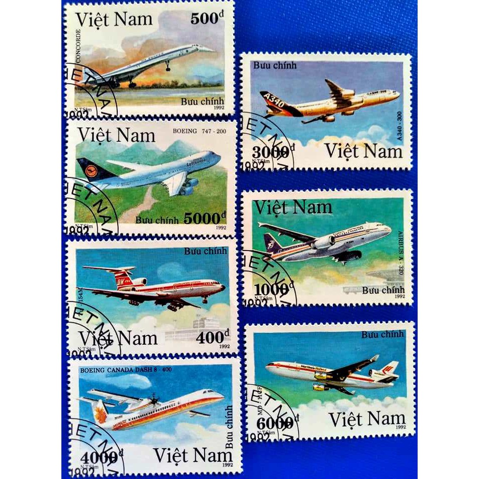 Tem sưu tập MS 637 Tem CTO Việt Nam Máy bay dân dụng hiện đại 1992 ( 7 tem )
