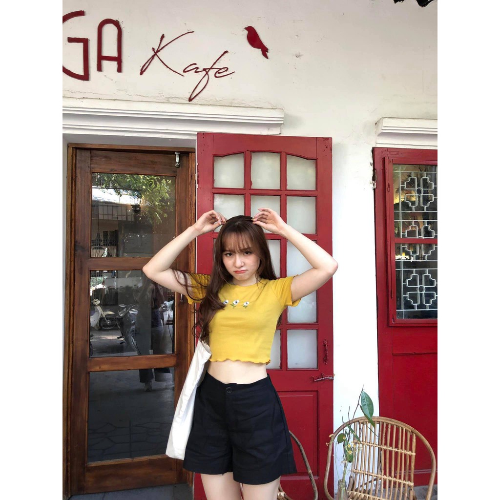 Áo Croptop Nữ Tay Ngắn Ôm Body Có Cổ Vuông Bo Tròn Đẹp Kiểu Ulzzang Hàn Quốc Jennie Sexy SANMAY AO006