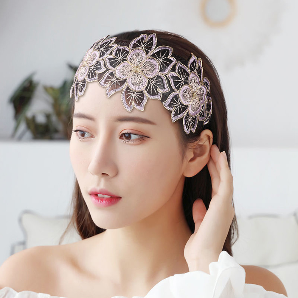 Băng Đô Ren Thêu Hoa Chống Trượt Thời Trang Cho Nữ