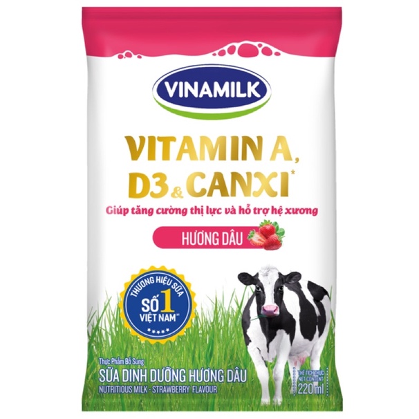 Sữa tiệt trùng Vinamilk A&D3 hương dâu bịch 220ml