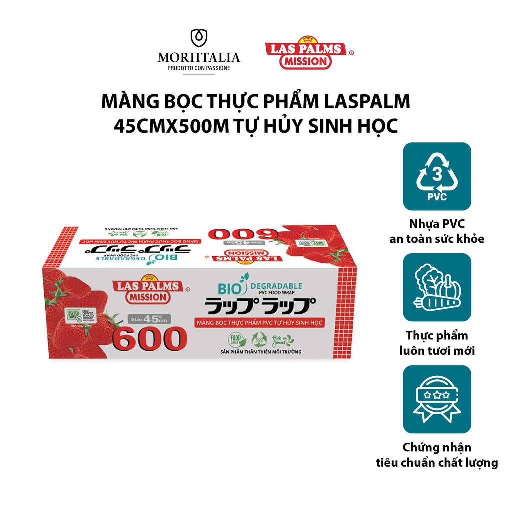 Màng bọc thực phẩm PVC Las Palms 45cmx600 (500m) TỰ HUỶ SINH HỌC sản xuất Hàn Quốc - Chính hãng Moriitalia MBTP00006378