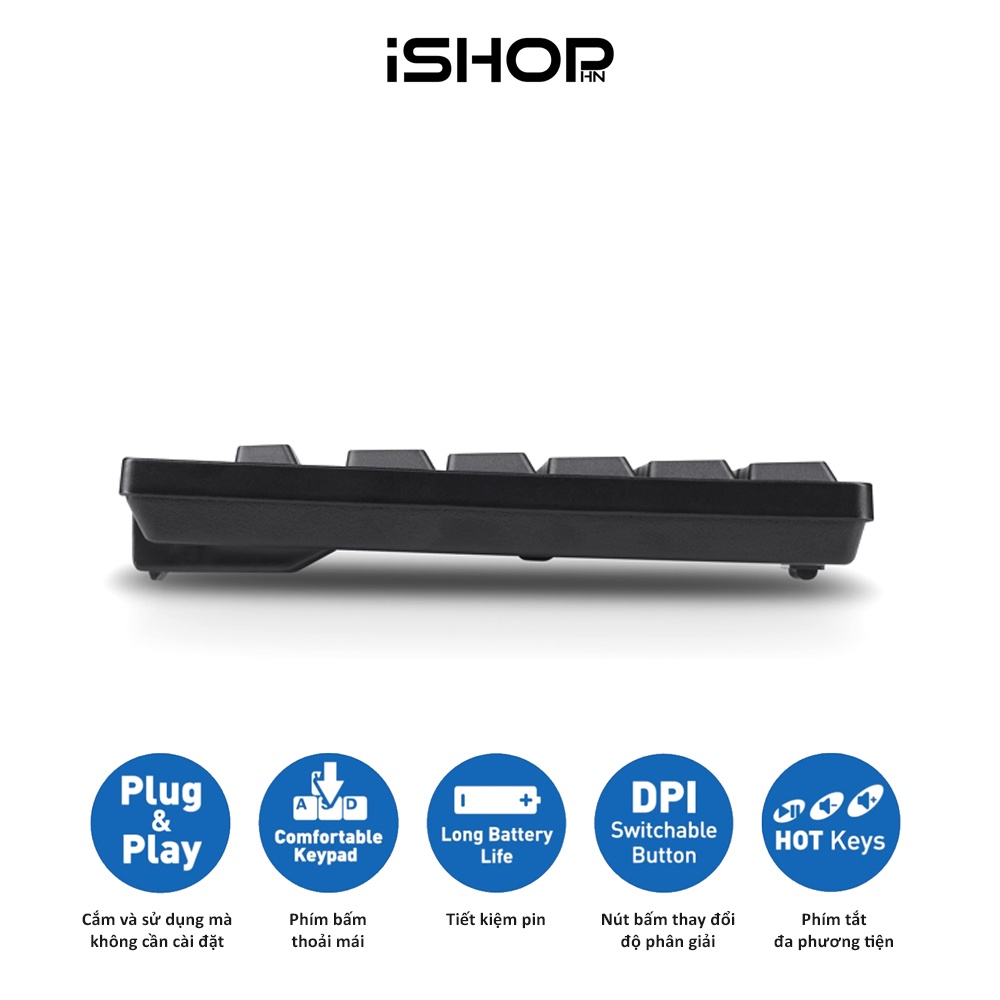 Bộ bàn phím chuột không dây Prolink PCWM7005 Fullsize, chống thấm nước, 14 phím Hotkey, tiết kiệm pin, giá rẻ