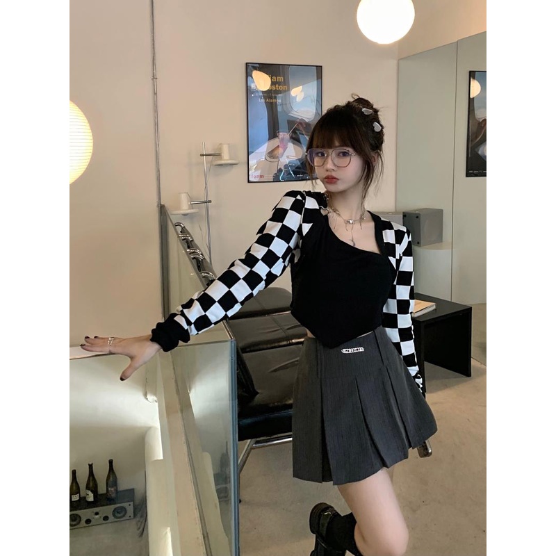 Áo Hai Dây Thể Thao Họa Tiết Sọc Caro Phong Cách Retro Thời Trang Hàn Quốc Cho Nữ