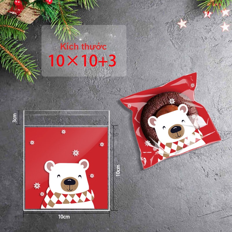 Bao bì hoạ tiết, túi đựng bánh dán miệng 10x10+3, chủ đề Noel Giáng Sinh - VUA BAO BÌ