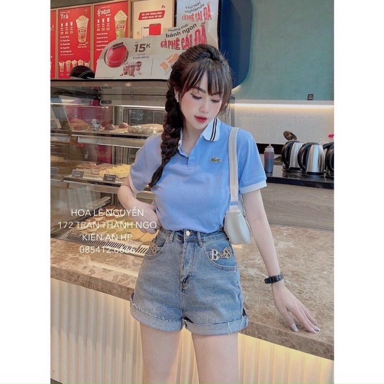 Áo polo nữ màu xanh tím, áo thun polo xanh tím cổ trắng viền đen MINT