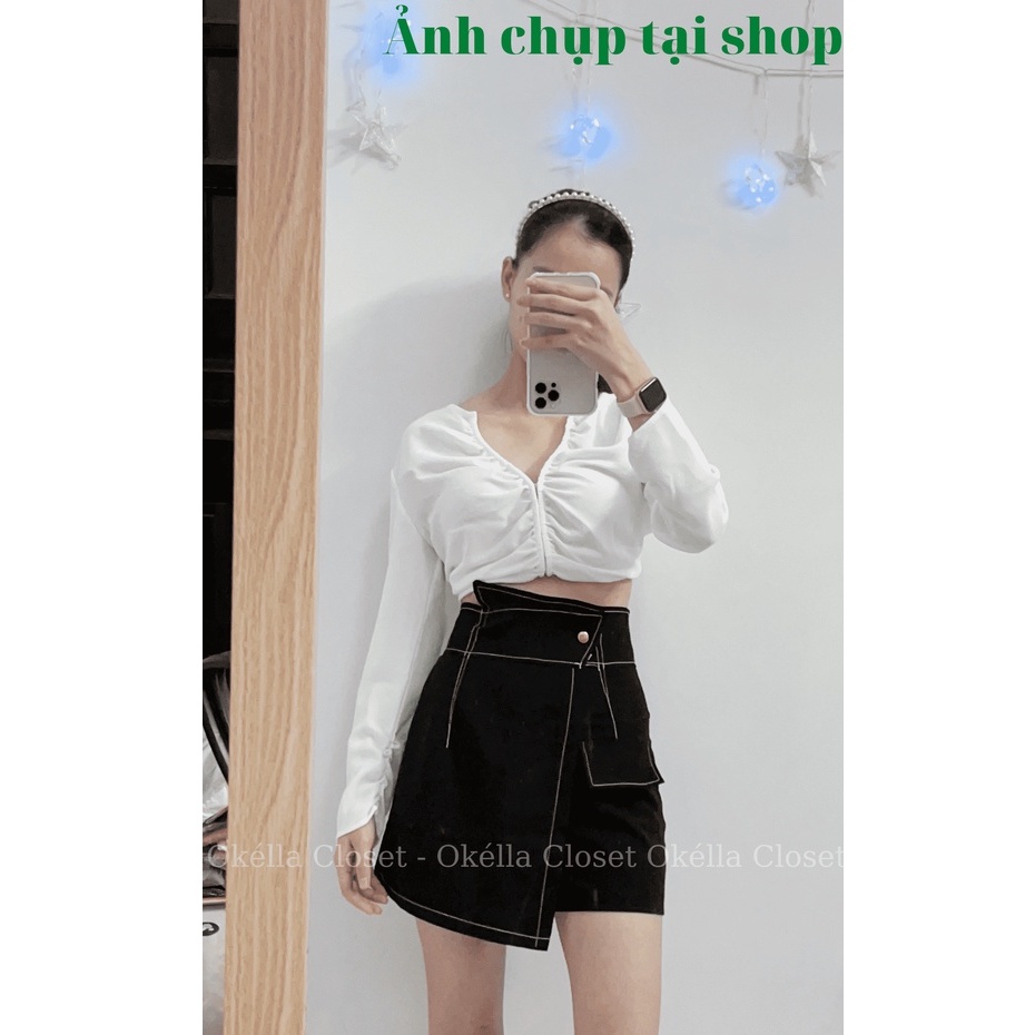 Quần Short Nữ, Quần Giả Váy Cạp Chéo Chỉ Nổi Okella CV005 (có ảnh shop chụp) | BigBuy360 - bigbuy360.vn