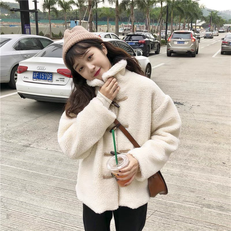 Áo khoác lông ulzzang mềm có cổ, áo khoác lông khuy cài dáng vừa phong cách thời trang hàn quốc