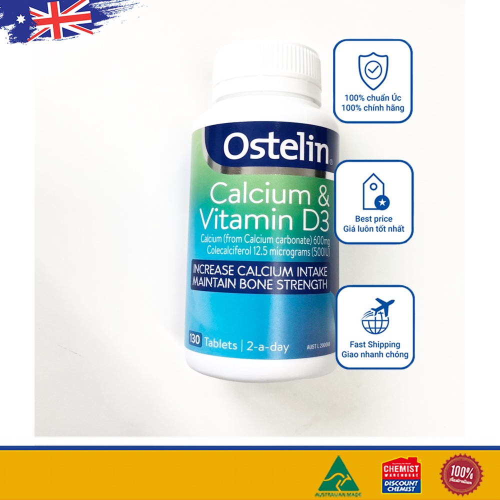 [Tem Chemist] Canxi bầu Úc Ostelin Calcium &amp; Vitamin D3 130 viên (SP3)