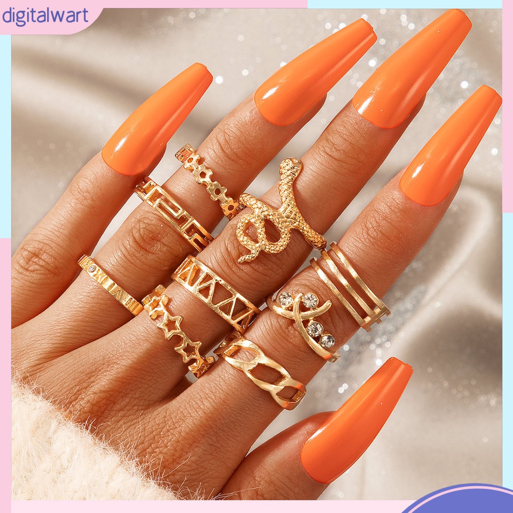 Set 9 Nhẫn Đeo Khớp Ngón Tay Thiết Kế Hình Rắn Độc Đáo Thời Trang Cho Nữ