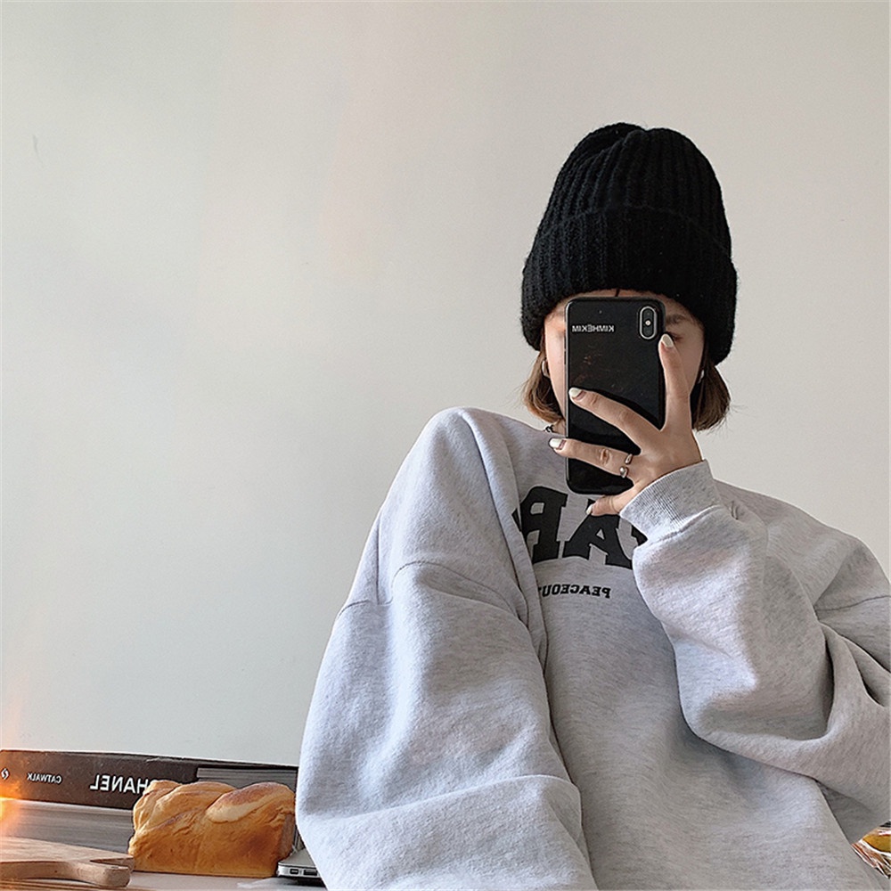 Mũ len dáng rộng màu trơn thiết kế đơn giản thời trang mùa đông mới