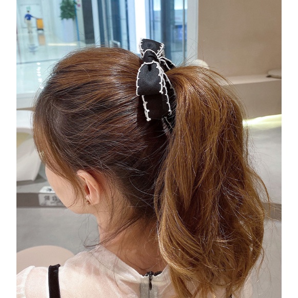 Kẹp Tóc Dọc Tiệm Thêu Việt  Đính Nơ Ruy Băng Lụa Mờ Viền Bô Đê