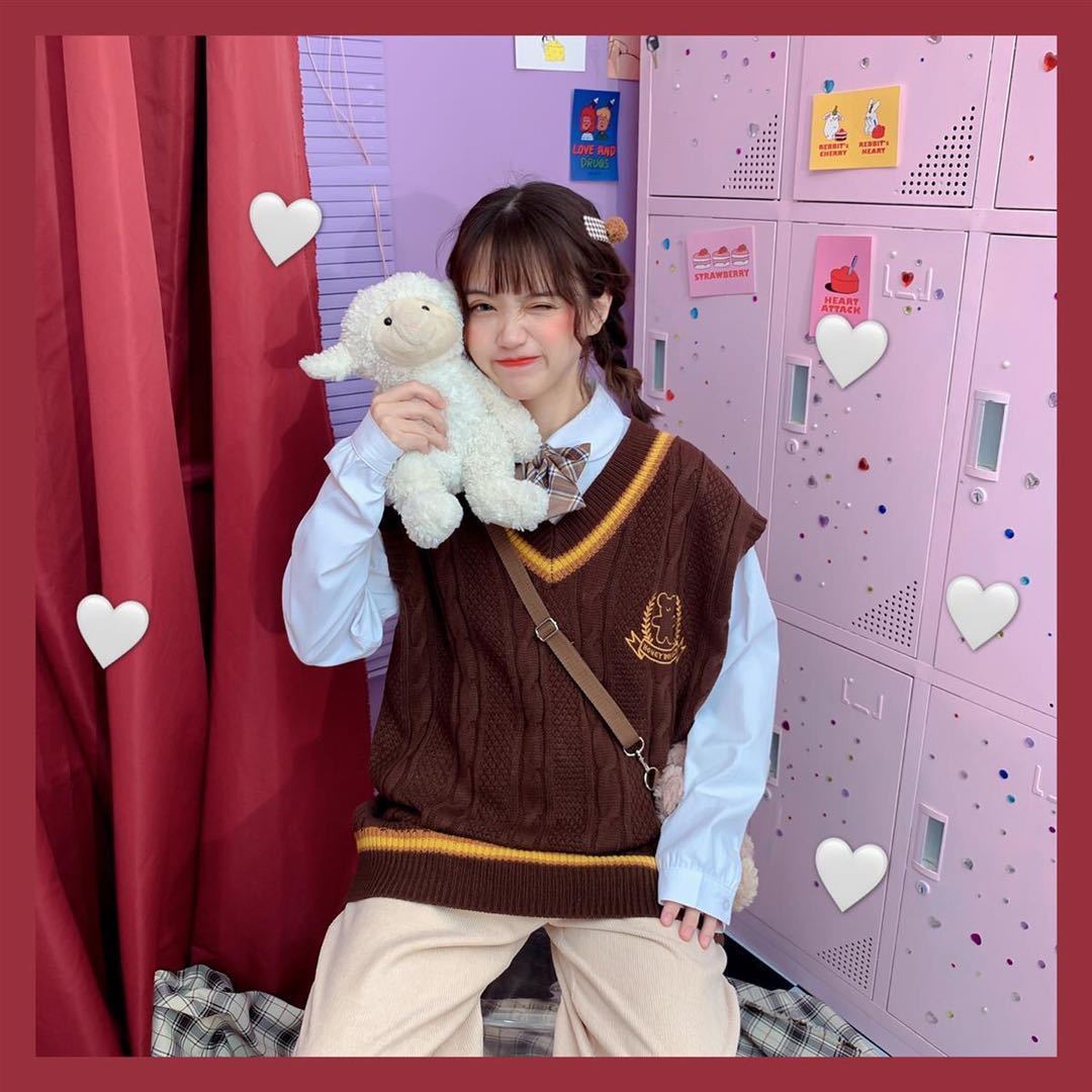 Áo Gile dáng rộng không tay cổ chữ V phong cách sinh viên Hàn Quốc dành cho nữ | BigBuy360 - bigbuy360.vn