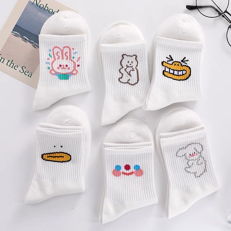 Tất cổ cao nữ chất liệu cotton, set 5 đôi vớ nữ họa tiết hoạt hình dễ thương - DO308