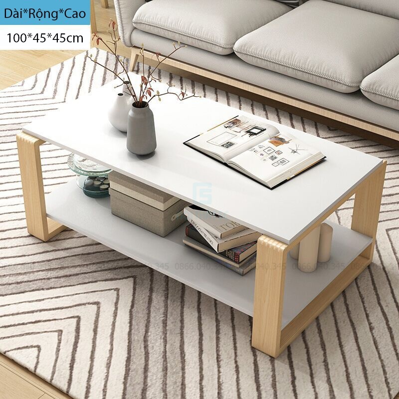 Bàn trà sofa 2 tầng phòng khách ngồi uống nước, bàn trà sofa gỗ chân gỗ tự nhiên phong cách hiện đại phù hợp mọi căn hộ