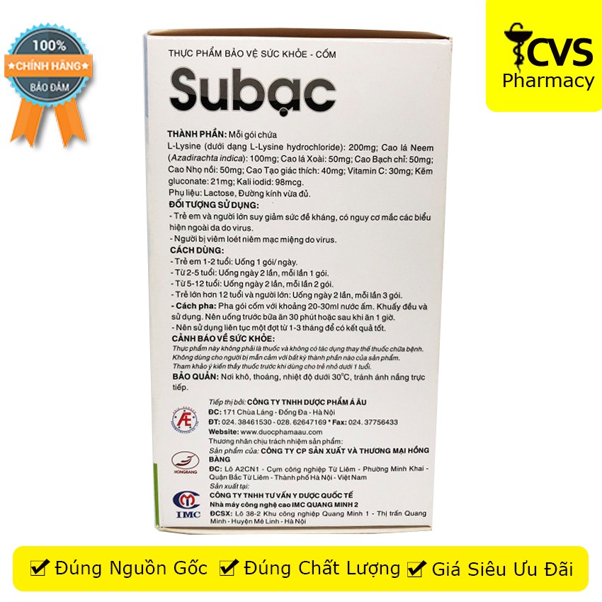 Cốm Subạc -  Hỗ Trợ Tăng Sức Đề Kháng, Giúp Làm Lành Vết Thương – SUBAC cvspharmacy