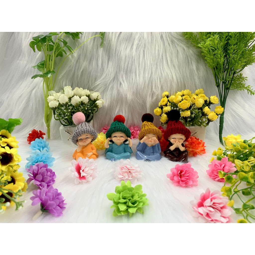 Bộ Tượng chú tiểu Tứ Không đội Nón Len | BigBuy360 - bigbuy360.vn