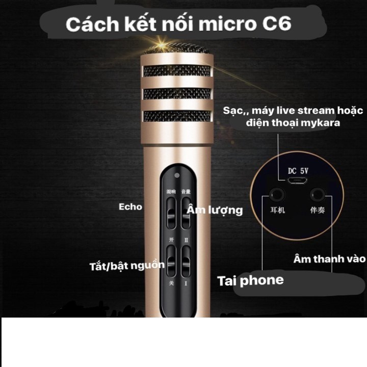 [Freeship toàn quốc từ 50k] Micro Karaoke Livestream C6 tặng kèm tai nghe j5