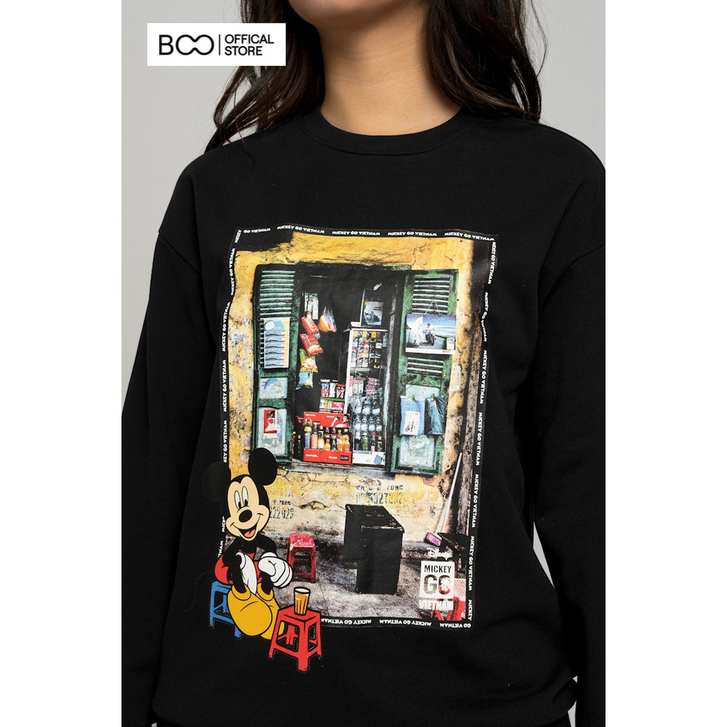 Áo Sweatshirt Nỉ Không Mũ Nam Nữ Unisex BOO Form Rộng In Hình Mickey Relaxing