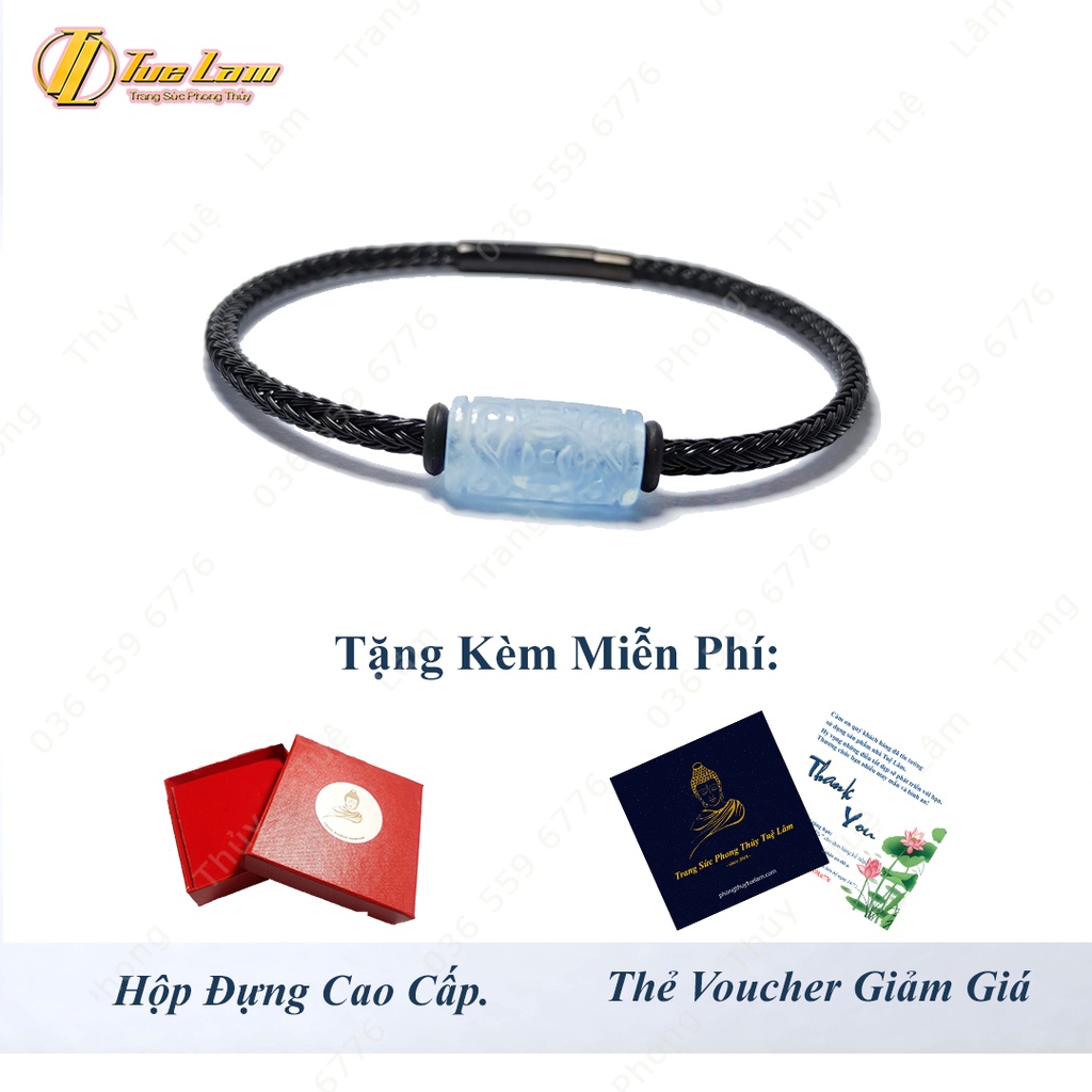Vòng tay lu thống tài lộc hanh thông aqua màu xanh dương khắc họa tiết hợp mệnh thủy mộc - Tuệ Lâm