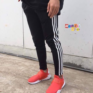 Quần Thể Thao 3 Sọc Trắng Đi Học, Quần Thể Dục Màu Đen 1 Sọc Trắng M1 Bo Lai Cho Nam Nữ Unisex Ulzzang