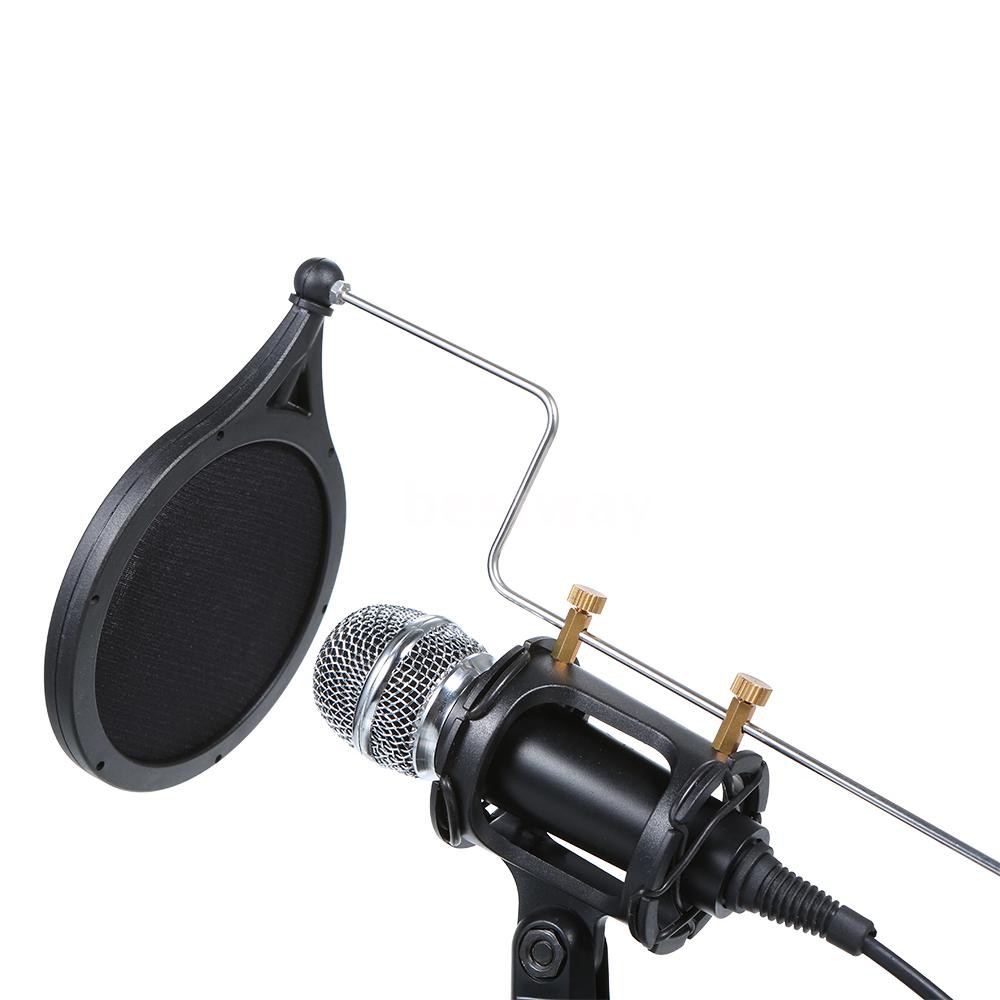 Bộ Mic thu âm điện dung cổng 3.5mm dùng ghi âm KTV Karaoke kèm chân đế cho điện thoại PC