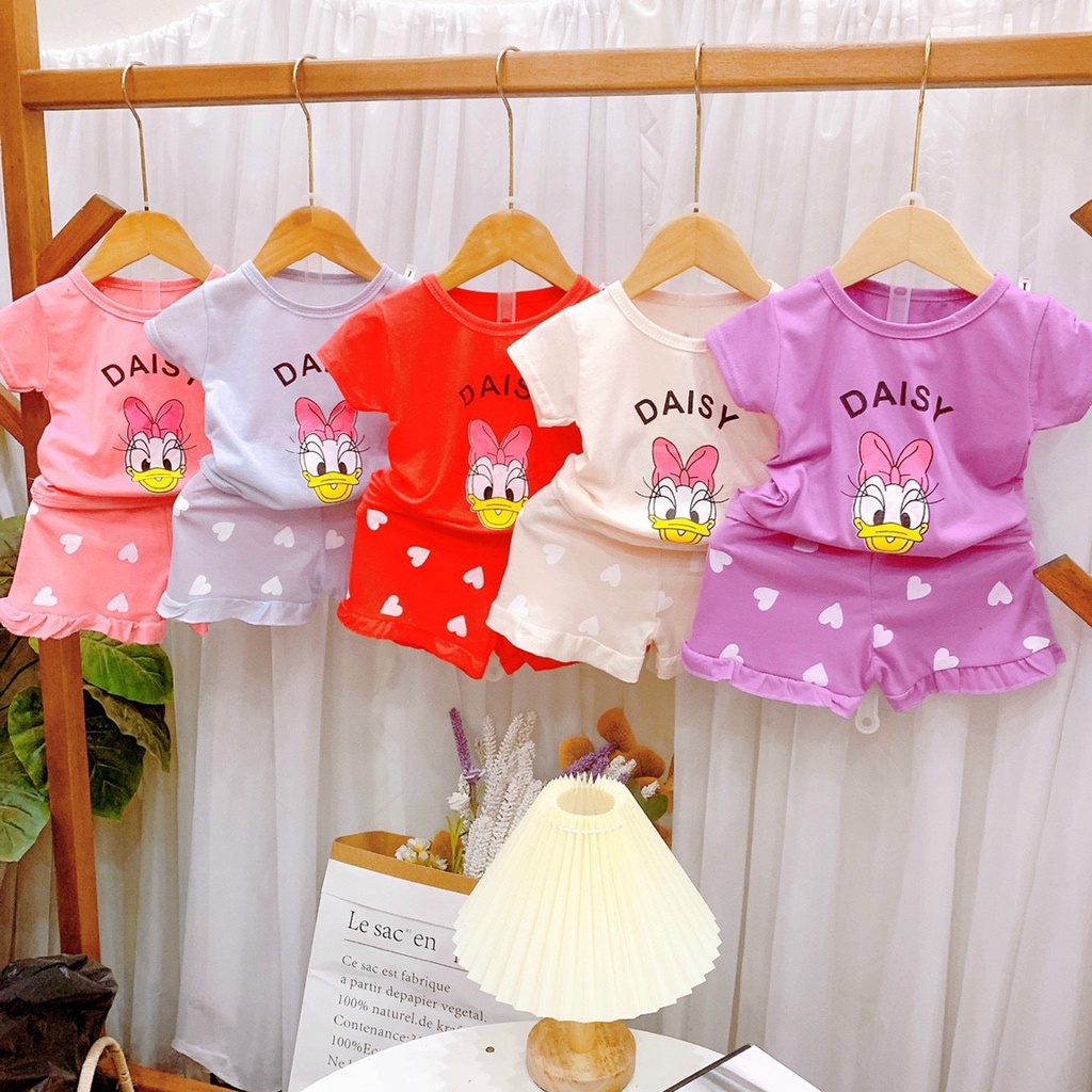 Bộ Cộc Tay Cho Bé Gái In Hình Vịt Disney Daisy Dễ Thương cho bé từ 7-17kg