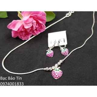 Set Bạc Tim Dâu cho Trẻ Em