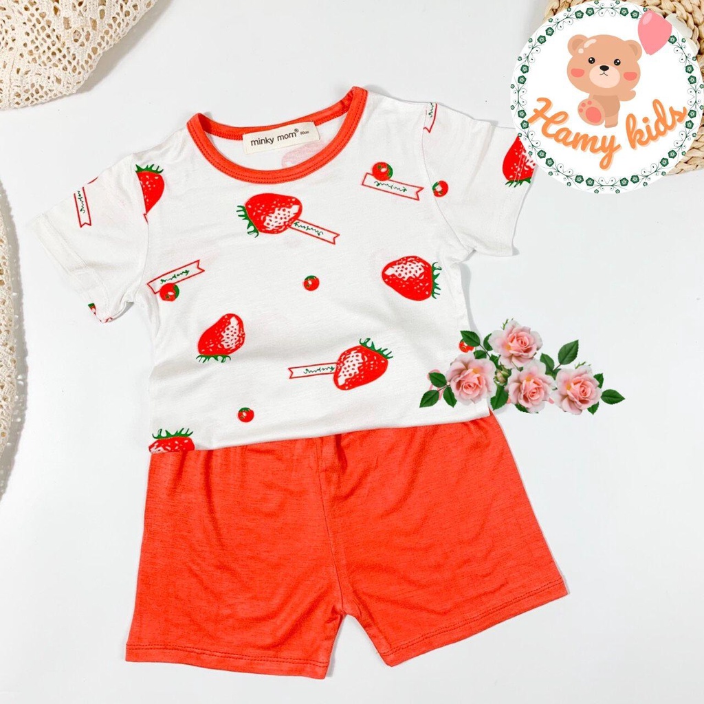 Bộ Minky Mom Chính Hãng Cộc Tay Bé Trai Bé Gái Vải Thun Lạnh Hình Dứa Lê Táo Dâu Cho Bé Từ 0-5 Tuổi Dưới 20kg-Hamykids
