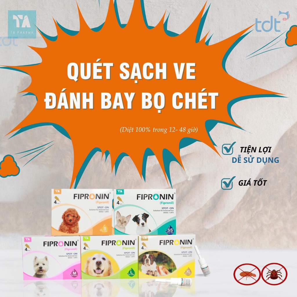 Fipronin (CHÓ MÈO từ 1-10kg)  nhỏ gáy trị ve rận cho chó mèo/ thú cảnh