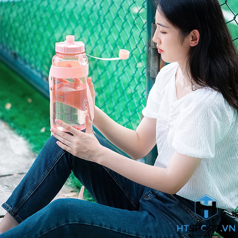 Bình Nước Thể Thao, Bình Đựng Nước Tập Gym Nhựa 600ML - 2 Lít Tặng Kèm Dây Đeo Và Ống Hút Cao Cấp