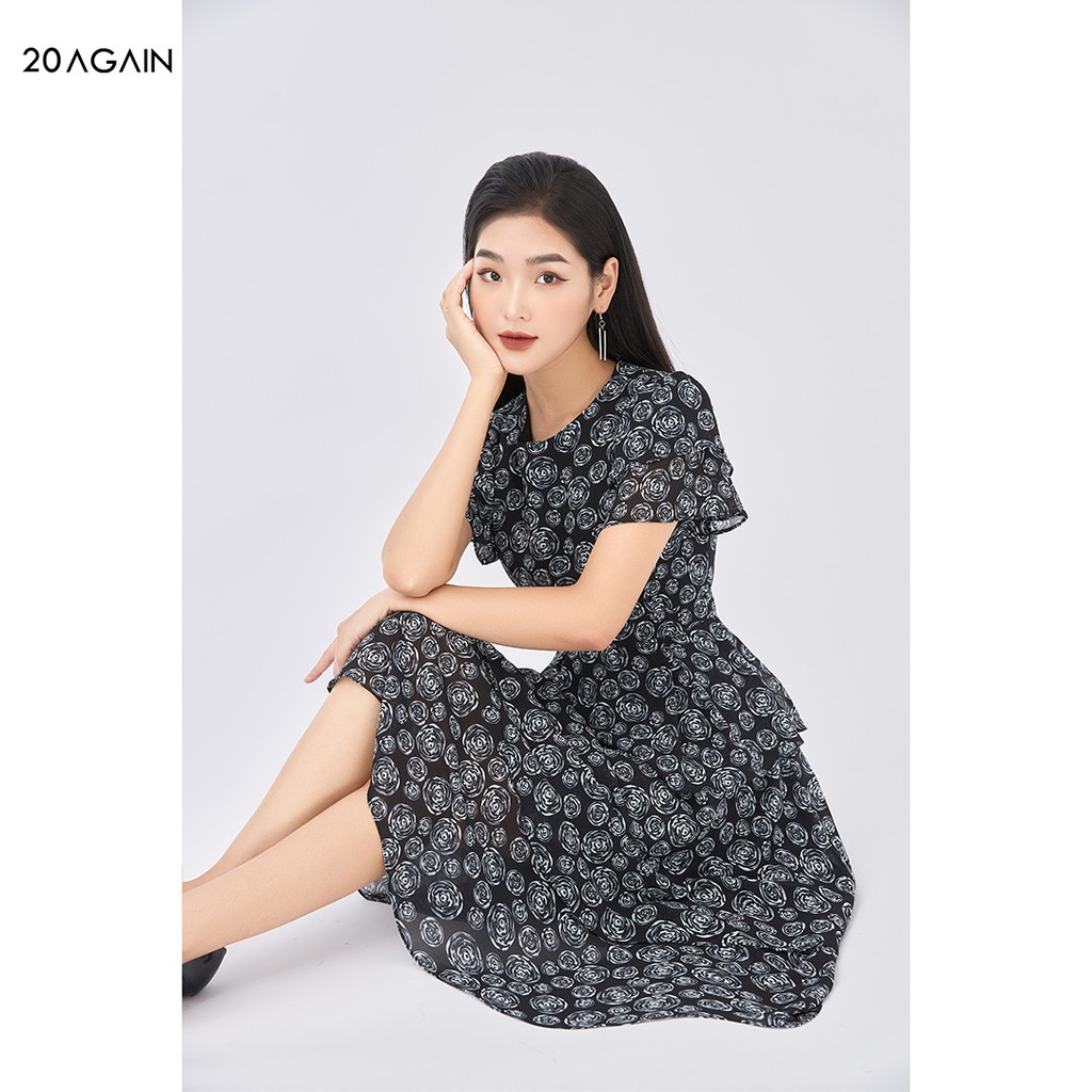 [Mã WABR0101 giảm 10% đơn 99K] Đầm xòe hoa hồng 20AGAIN sang trọng thanh lịch DEC0100 | BigBuy360 - bigbuy360.vn