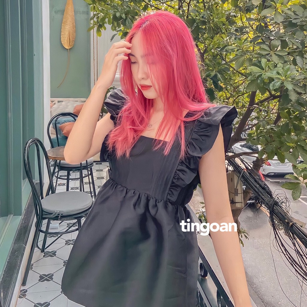 Áo tafta cổ vuông vai bèo babydoll đen tingoan SUNNY BLOUSE/BL | BigBuy360 - bigbuy360.vn