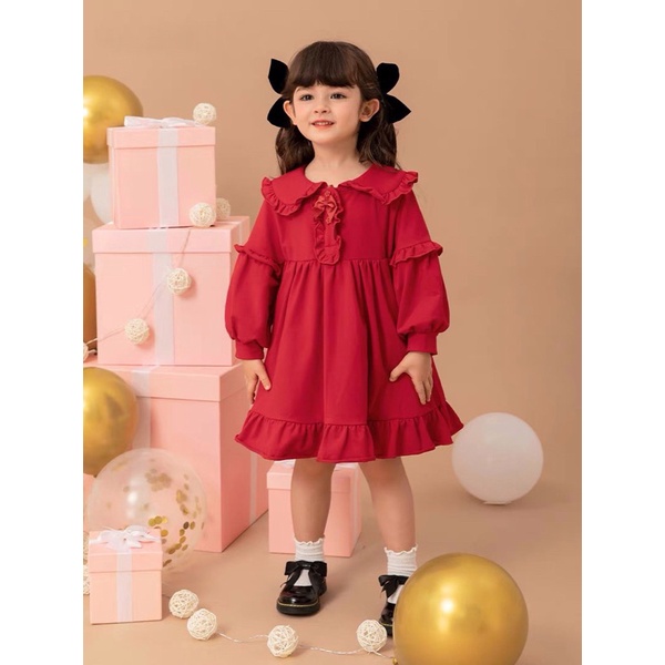 Váy Melisa đỏ viền bèo