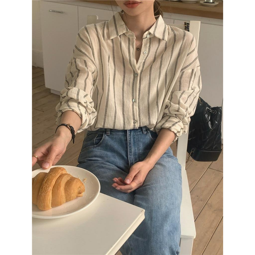 Áo Sơ Mi Chống Nắng Mỏng Thoải Mái Họa Tiết Kẻ Sọc 2 Màu Tùy Chọn 63854